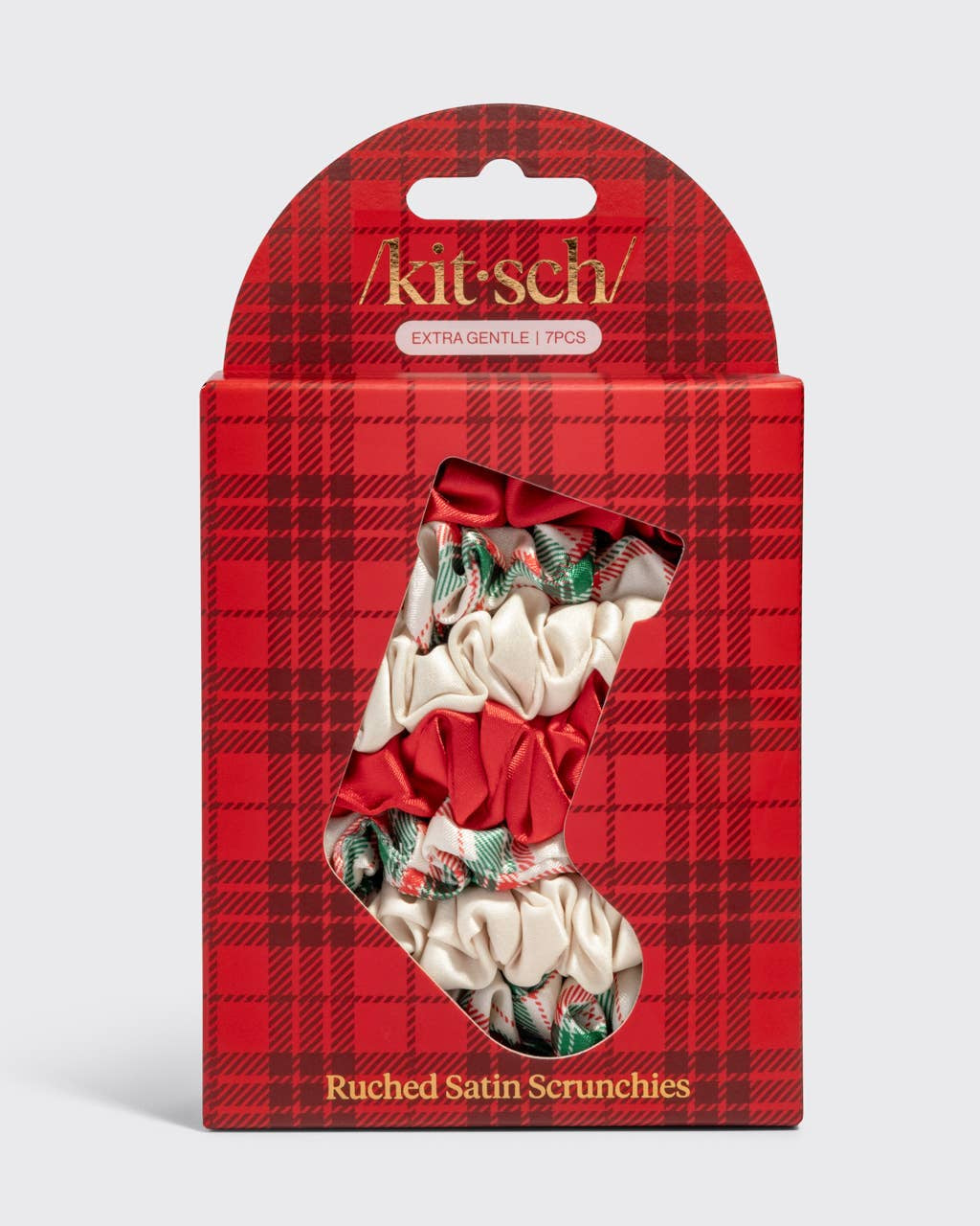 Holiday Ruched Satin Scrunchies 7pc Set Hair Accessory KITSCH- Tilden Co.