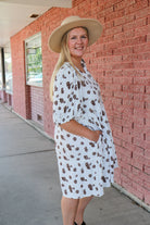 The Claude Dress in Cocoa Bud Shirts & Tops Mikarose- Tilden Co.
