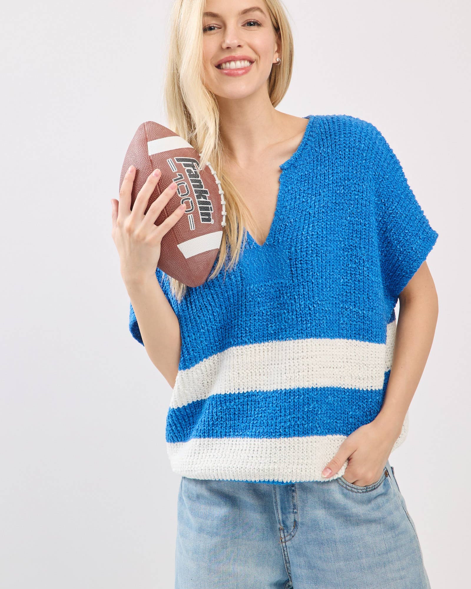 Blue Striped Sleeveless Sweater Sweater Sewn and Seen- Tilden Co.