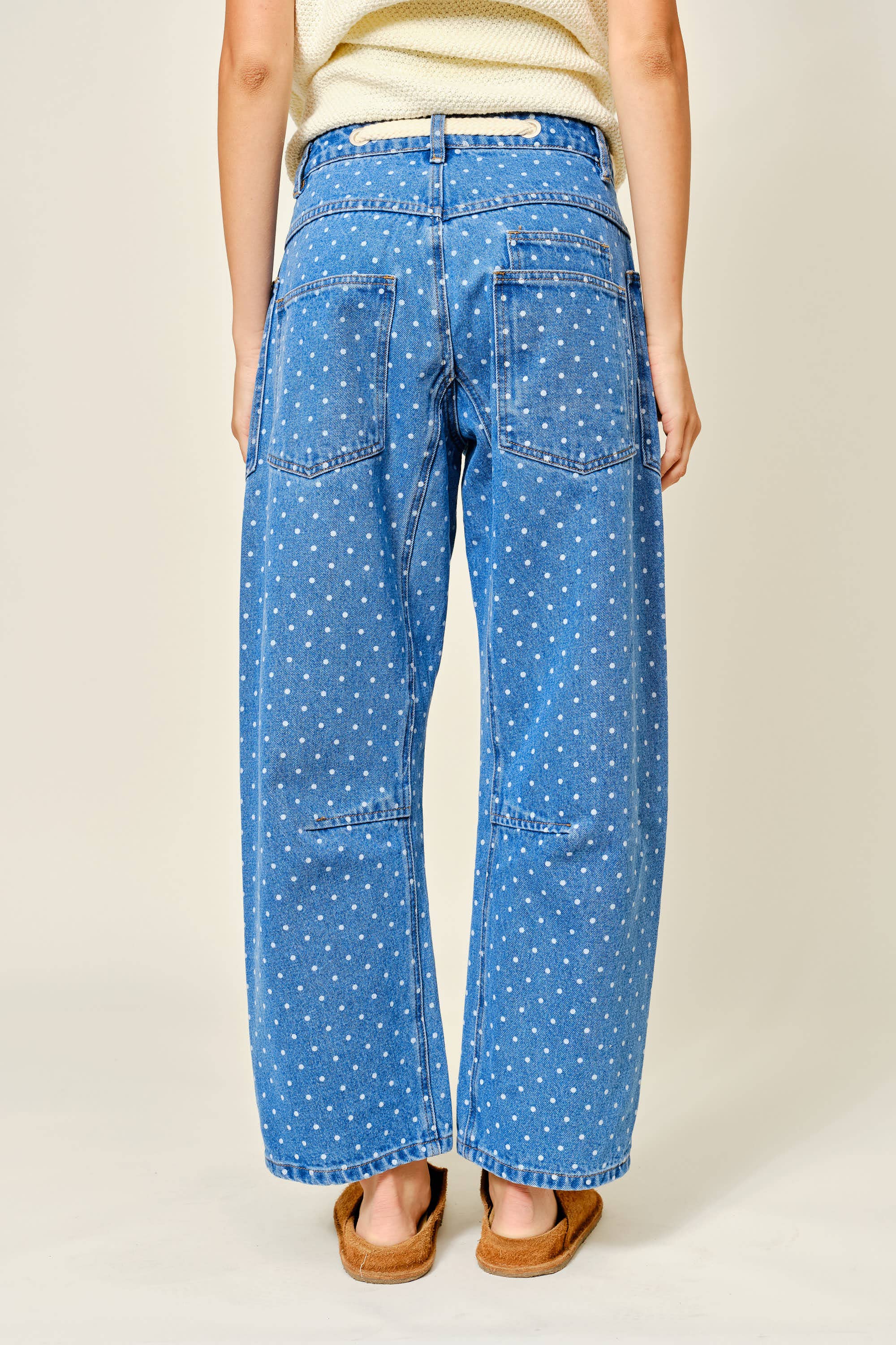 Polka Dot Barrel Denim Pants Casual Pants Aaron & Amber- Tilden Co.
