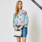 3/4 Sleeve Lizzy Medallion Blouse - Plus Size Mint / XL Mint XL Blouse Dear Scarlett- Tilden Co.