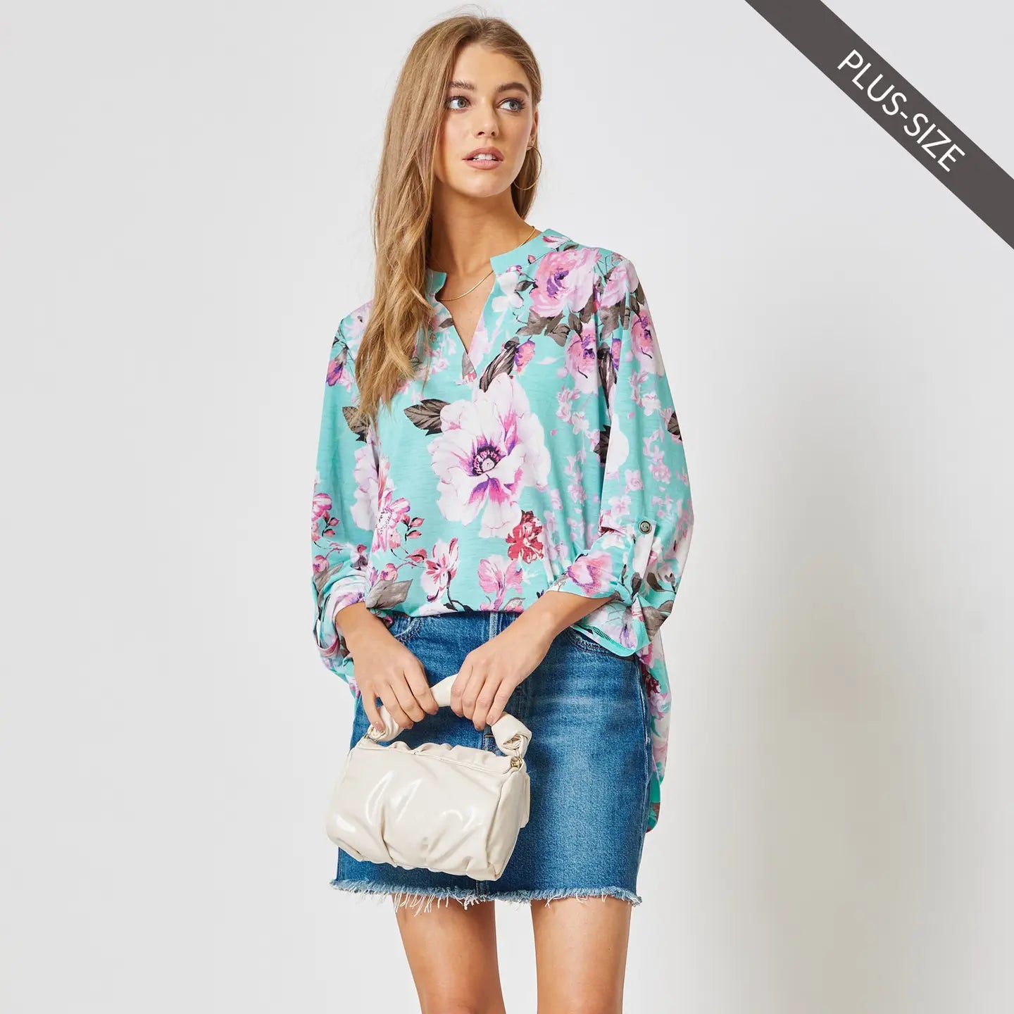 3/4 Sleeve Lizzy Medallion Blouse - Plus Size Mint / XL Mint XL Blouse Dear Scarlett- Tilden Co.