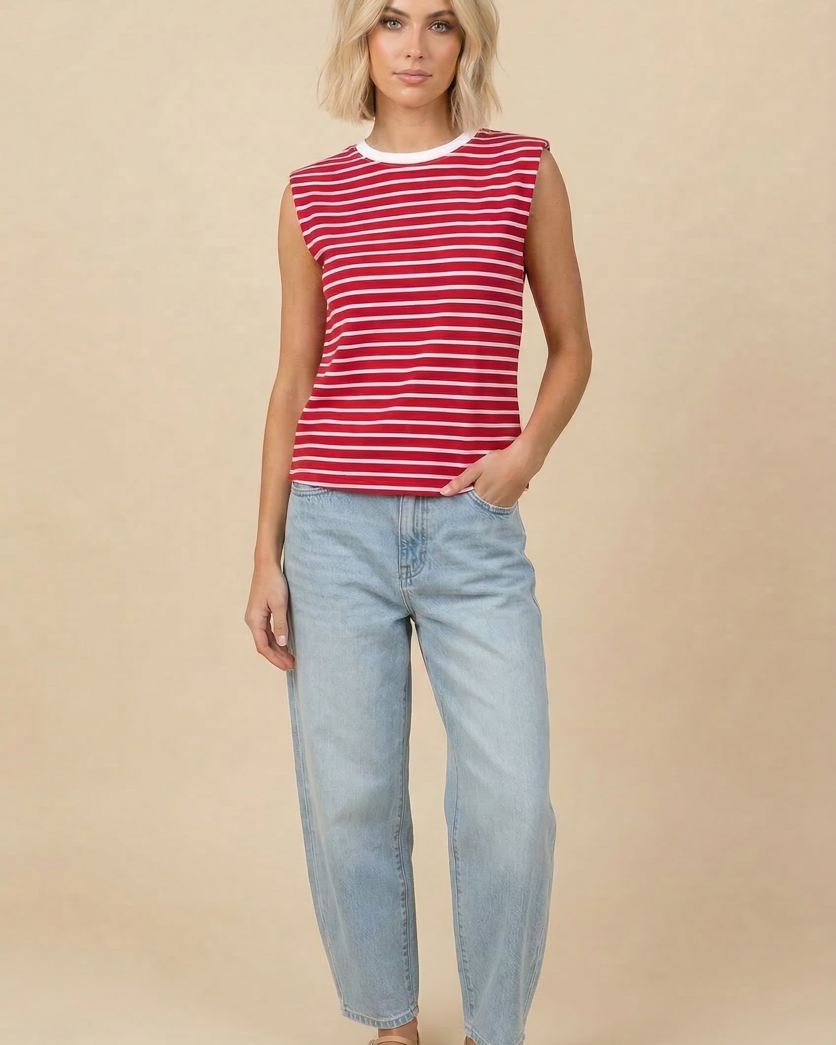 Red Striped Tank Small Small Tank Top BOMBOM- Tilden Co.