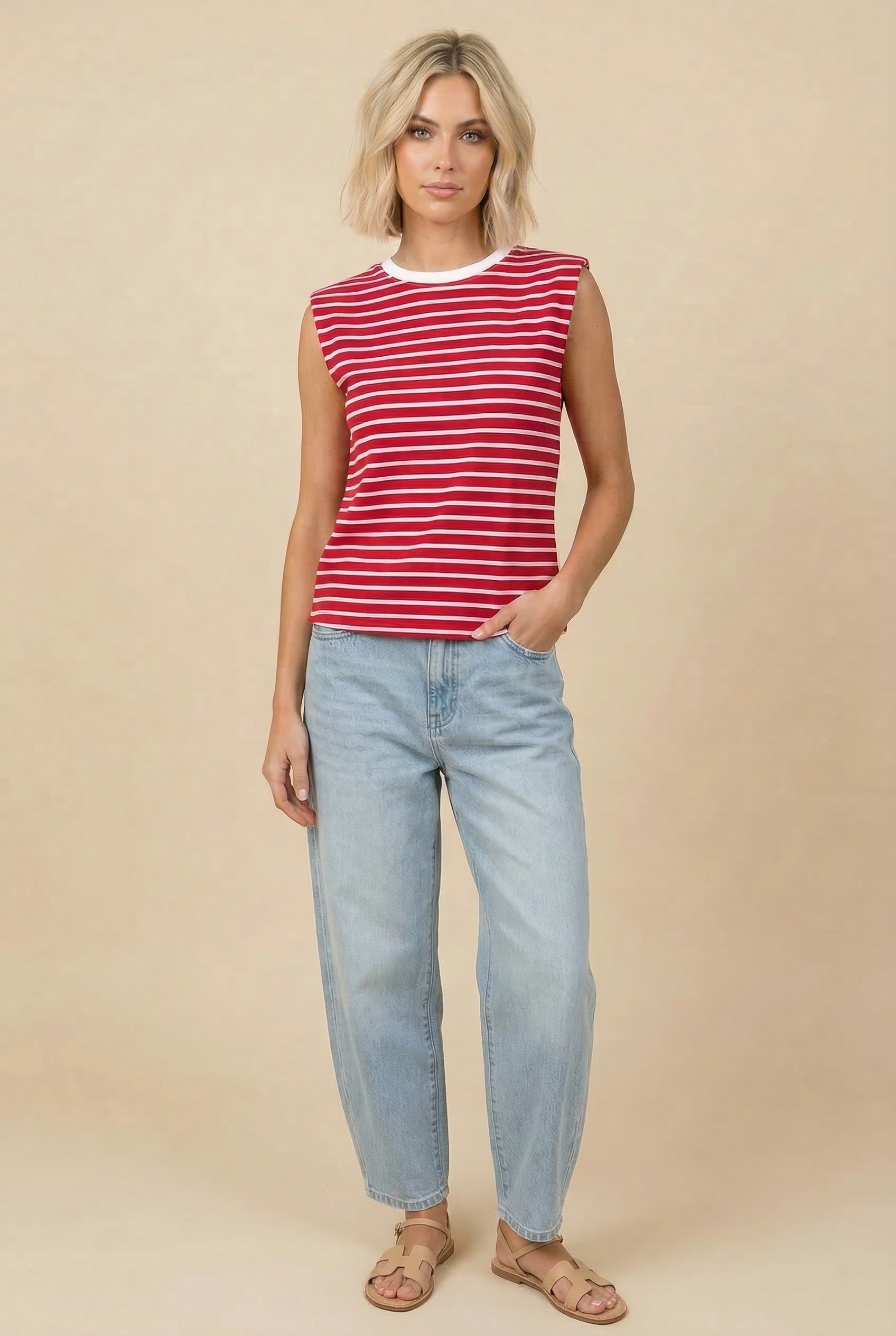 Red Striped Tank Small Small Tank Top BOMBOM- Tilden Co.