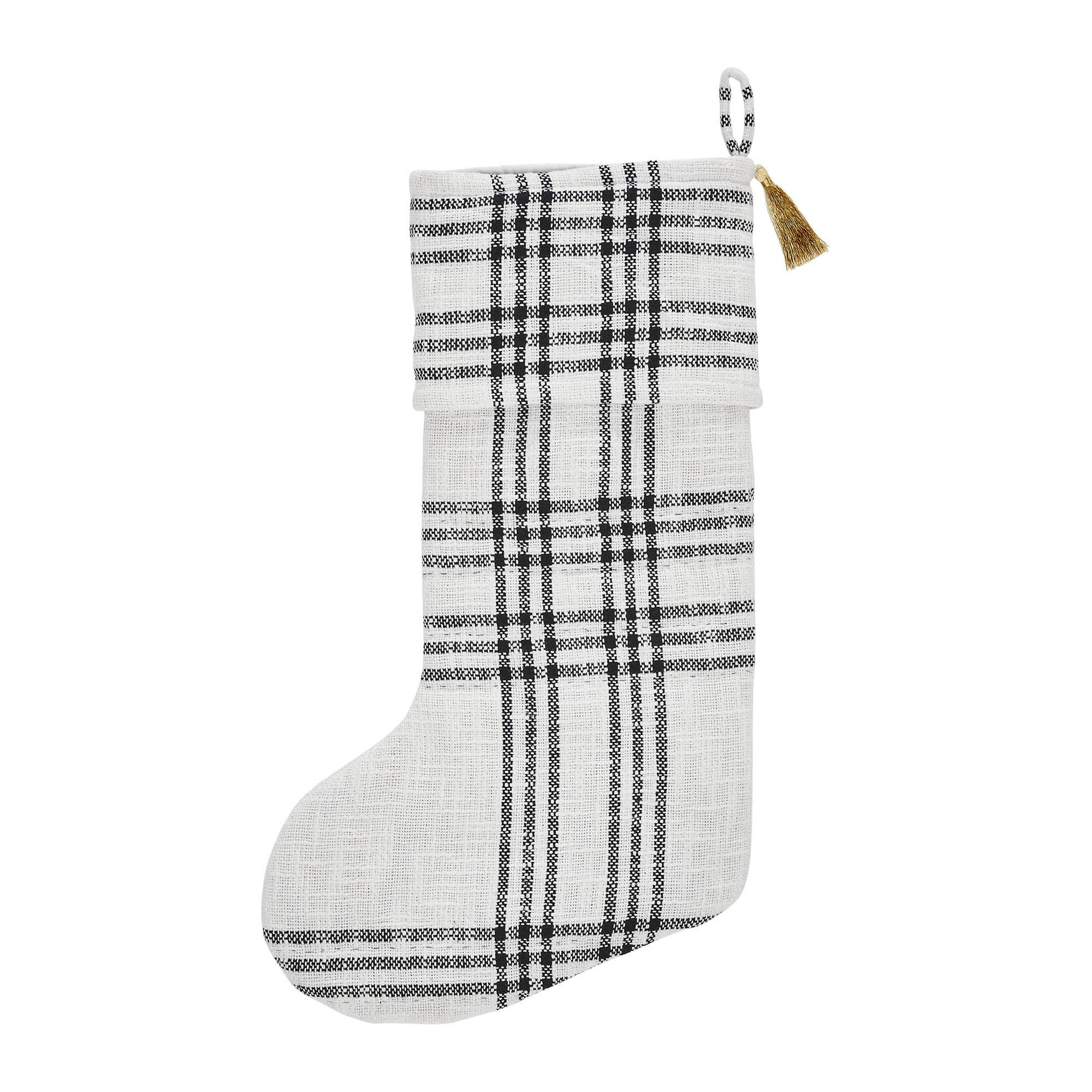 Wintergleam Black White Plaid Stocking 12x20 Home & Decor VHC Brands- Tilden Co.