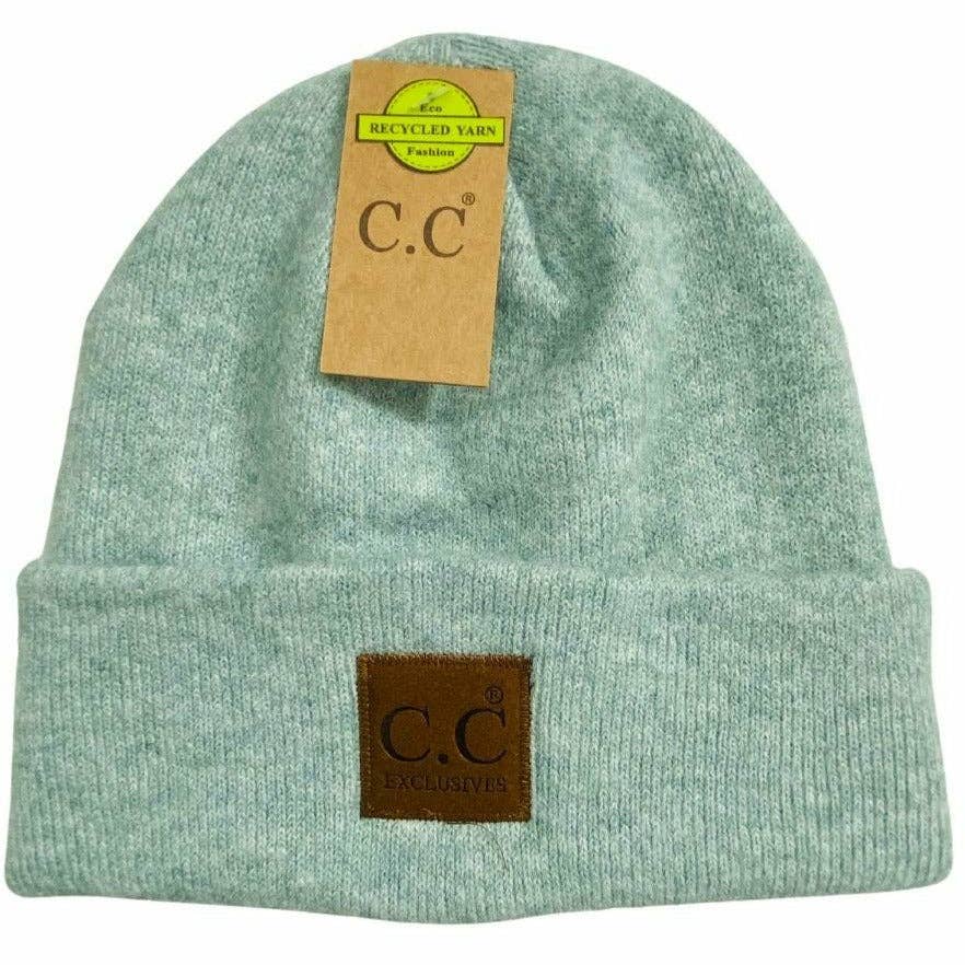 Unisex Soft Ribbed Leather Patch C.C. Beanie Heather Mint Heather Mint  beanie C.C Beanie- Tilden Co.