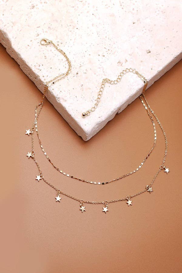 DELICATE DOUBLE LAYER STAR DROP NECKLACE | 47N19411 necklace JOSSLYN by wall to wall- Tilden Co.