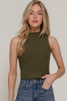 Mock Neck Rib Tank Top Olive / Small Olive Small Tank Top Active Basic | Active USA- Tilden Co.