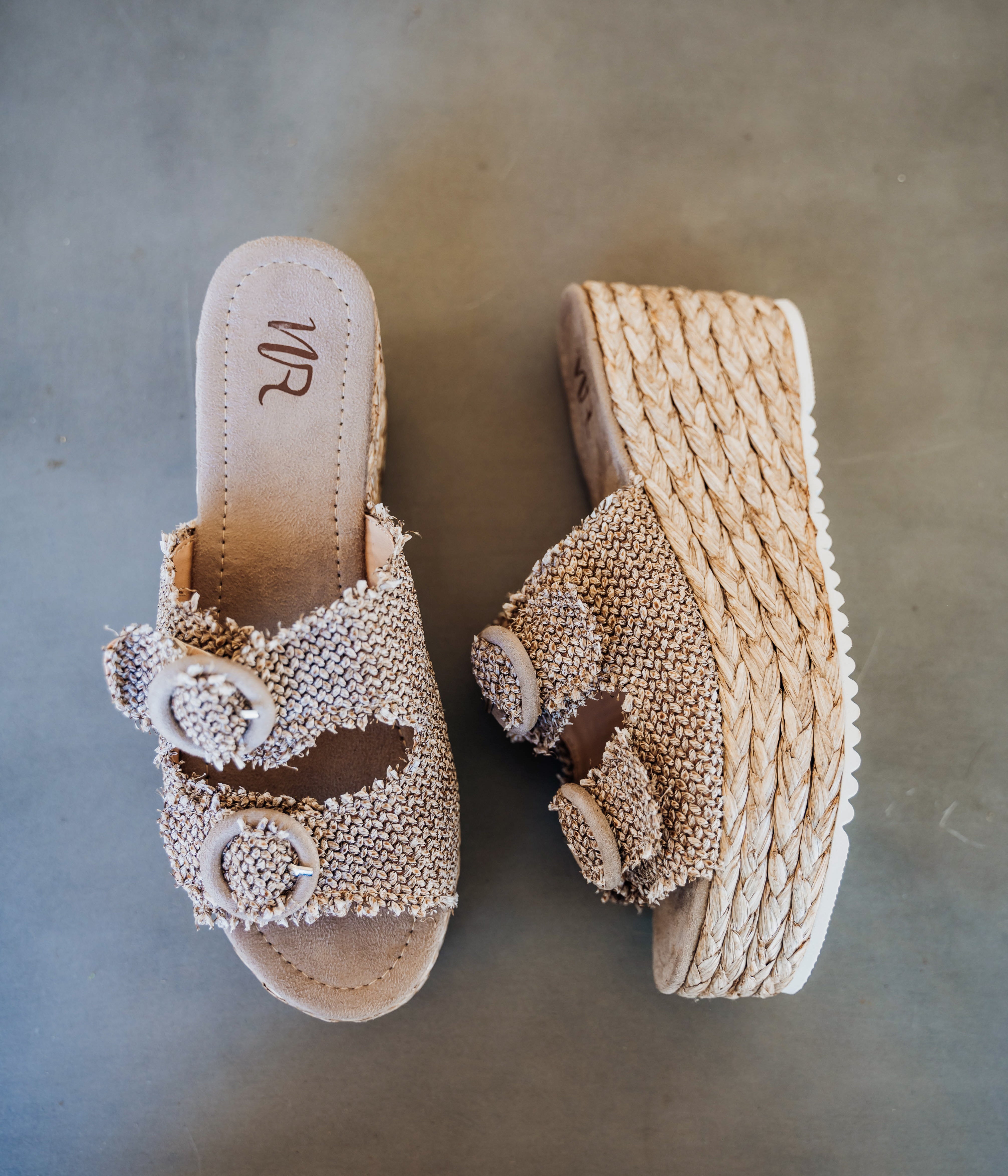 Eriwen Buckle Wedge in Taupe 140 Wedges Naughty Monkey- Tilden Co.