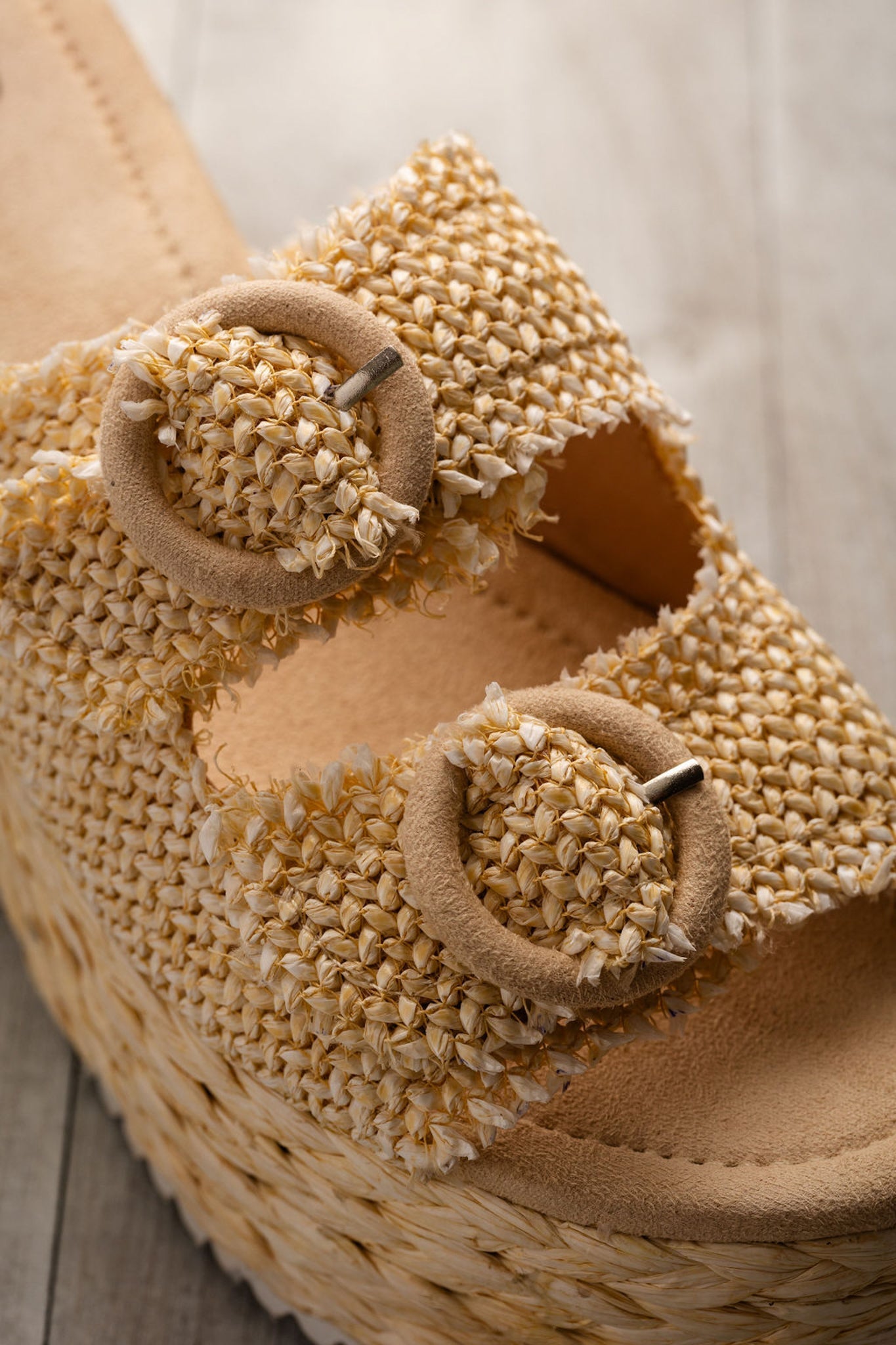 Eriwen Buckle Wedge in Cream 140 Wedges Naughty Monkey- Tilden Co.