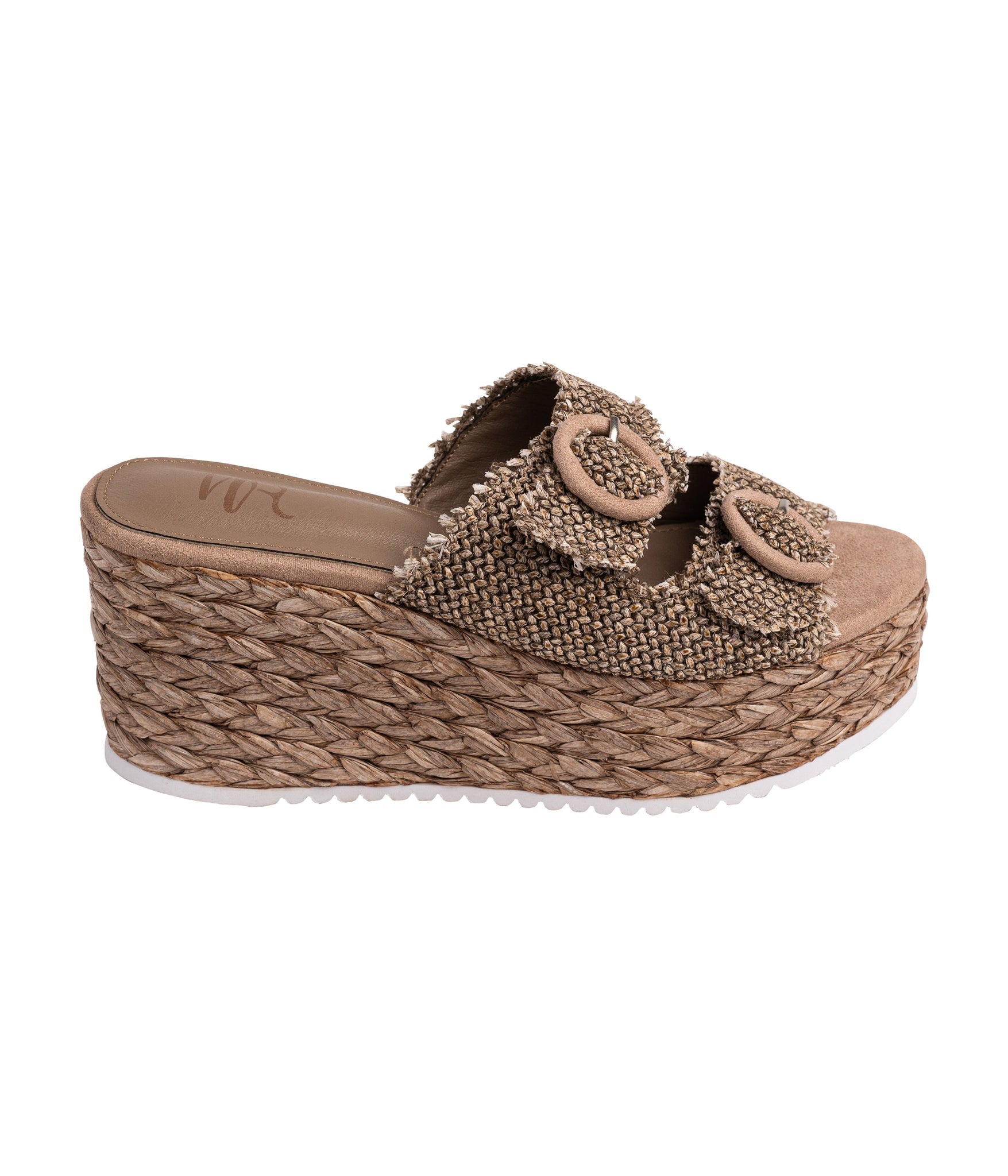 Eriwen Buckle Wedge in Taupe 140 Wedges Naughty Monkey- Tilden Co.