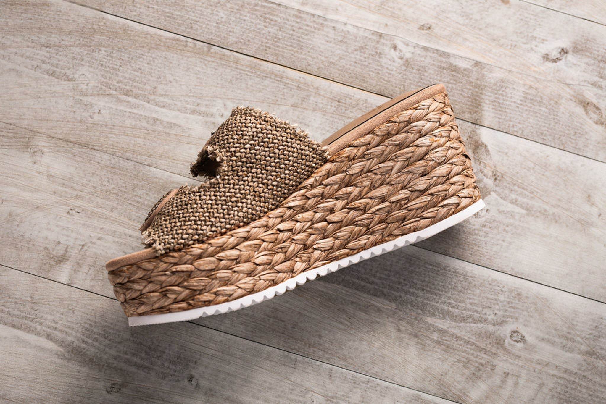 Eriwen Buckle Wedge in Taupe 140 Wedges Naughty Monkey- Tilden Co.