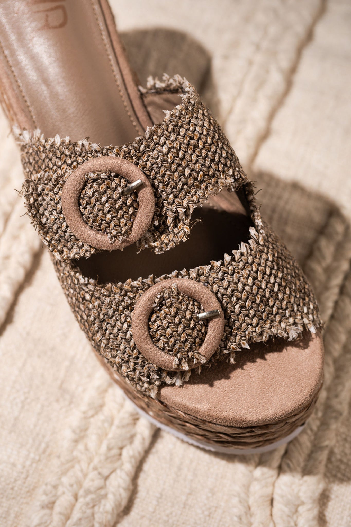 Eriwen Buckle Wedge in Taupe 140 Wedges Naughty Monkey- Tilden Co.