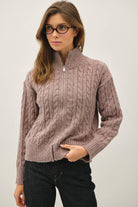 Cable Knit Zip Up Sweater Jacket Cocoa / S/M Cocoa S/M Be Cool- Tilden Co.