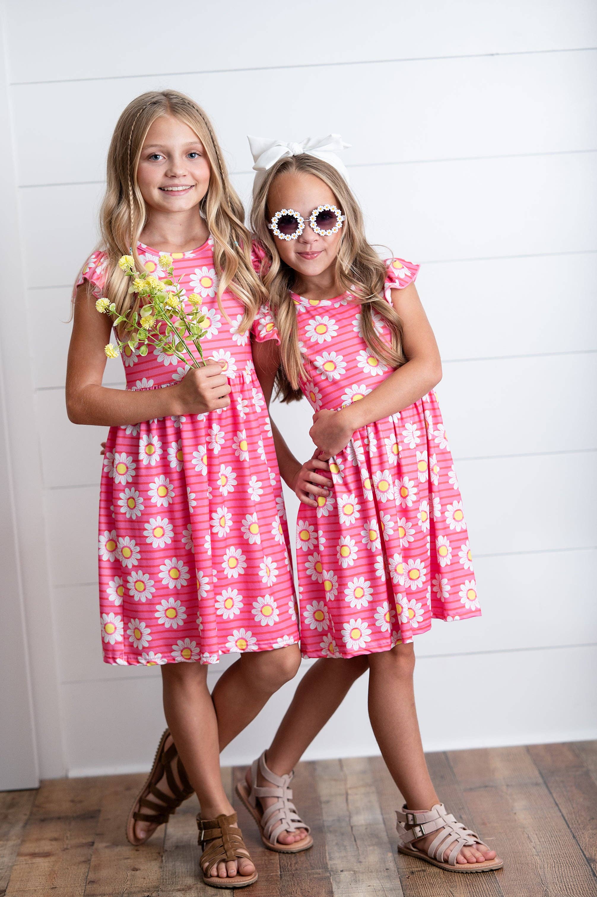 Girl's - Hot Pink Daisy Flutter Dress Girl's Dress Adorable Sweetness- Tilden Co.