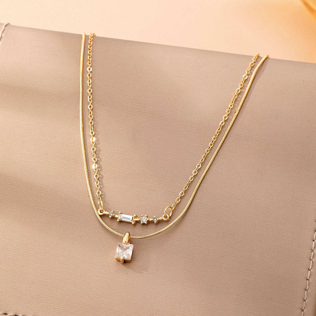 Crystal Bar & Square Necklace | 80N92870 necklace JOSSLYN by wall to wall- Tilden Co.