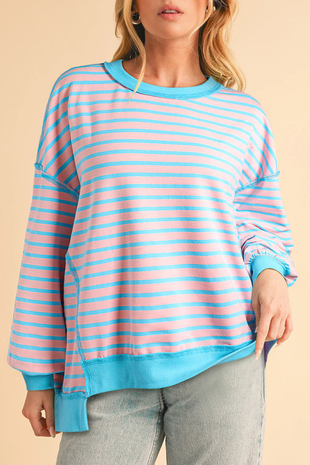 Color Clash Drop Shoulder Long Sleeve Womens Ave Shops- Tilden Co.
