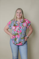 Lizzy Dolman Blouse - Grey Floral Blouse Dear Scarlett- Tilden Co.