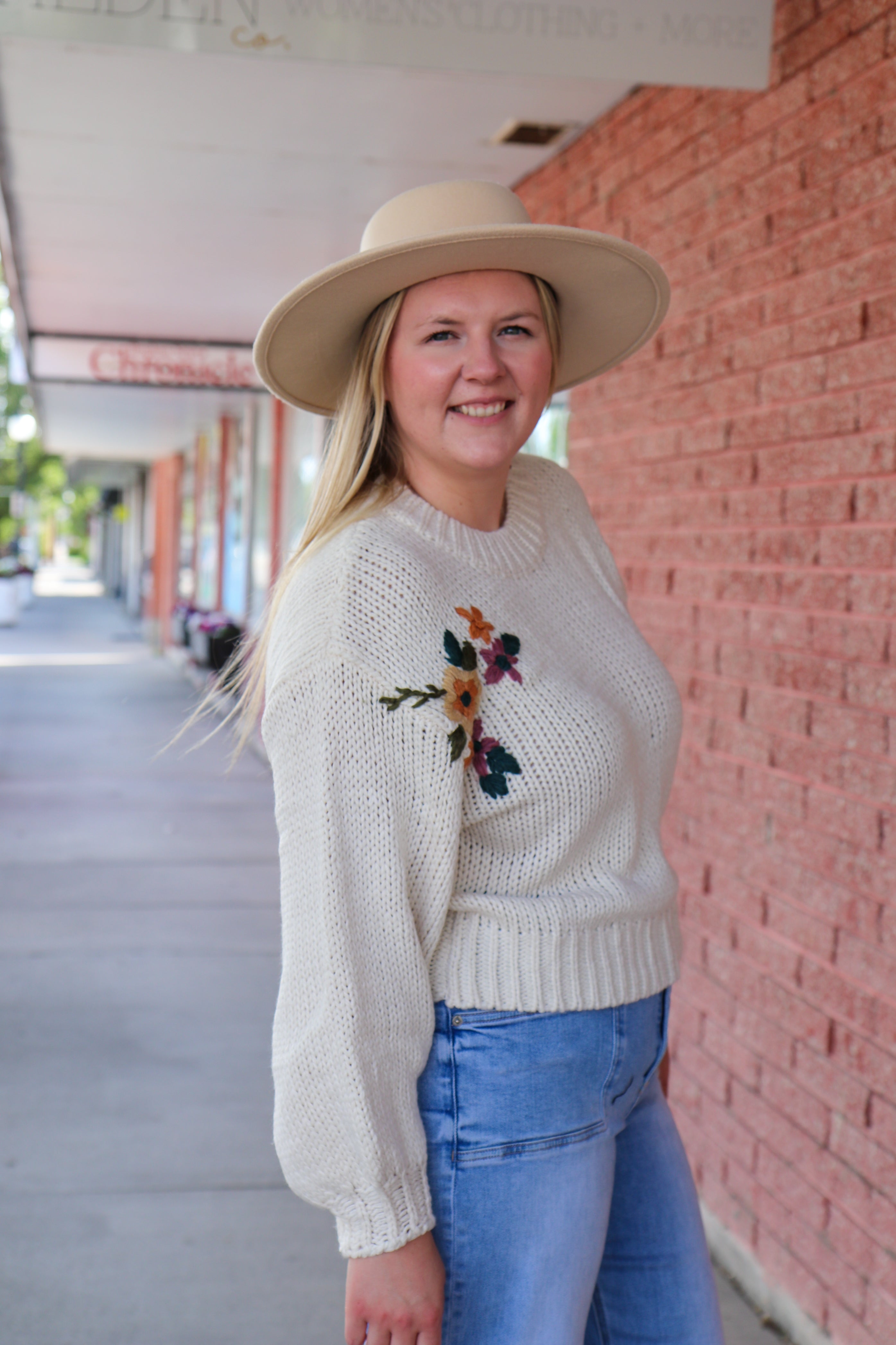 Everly Sweater in Cream Bloom overalls Polagram- Tilden Co.