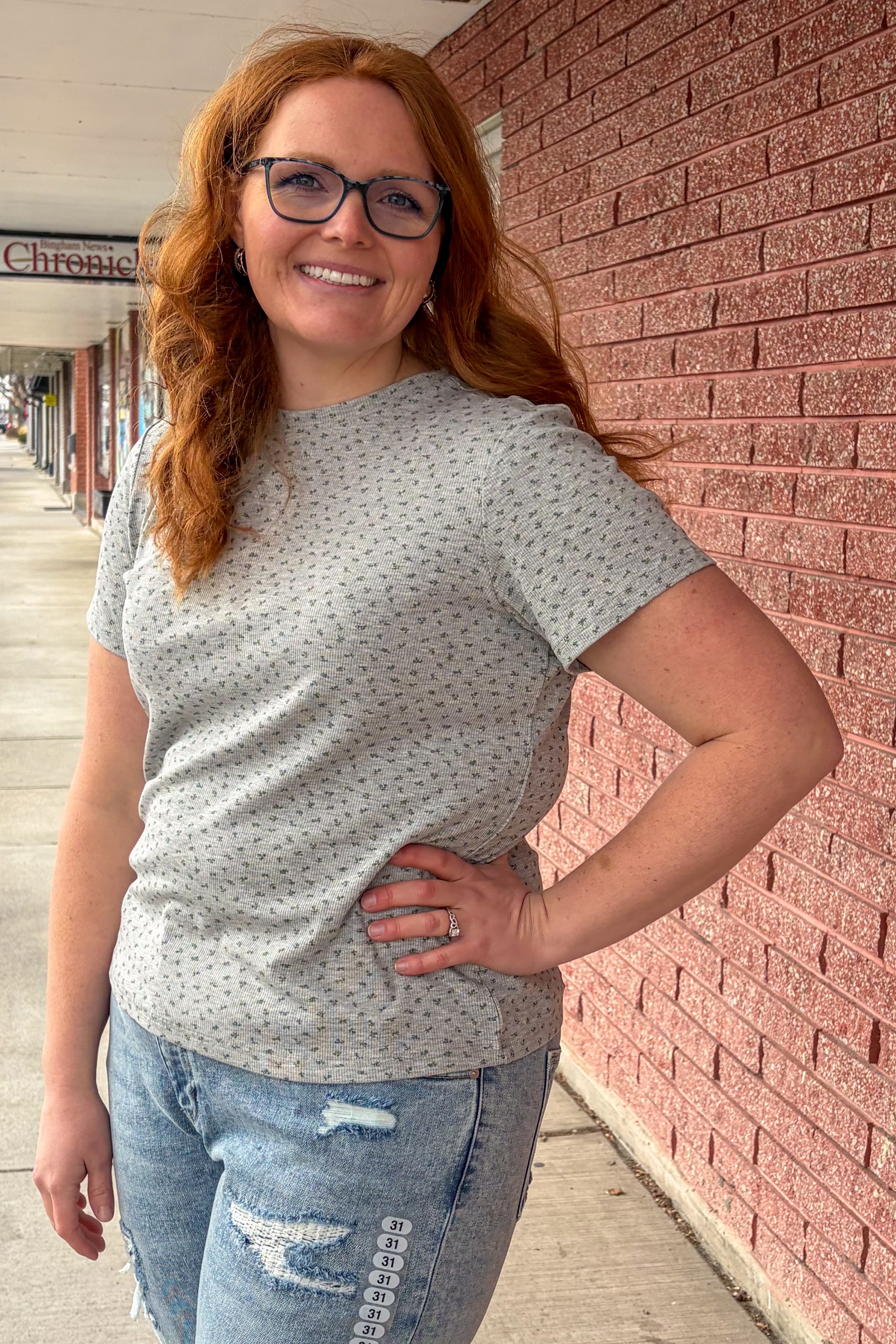 Pointelle Top in Heather Lake T-Shirt Mikarose- Tilden Co.