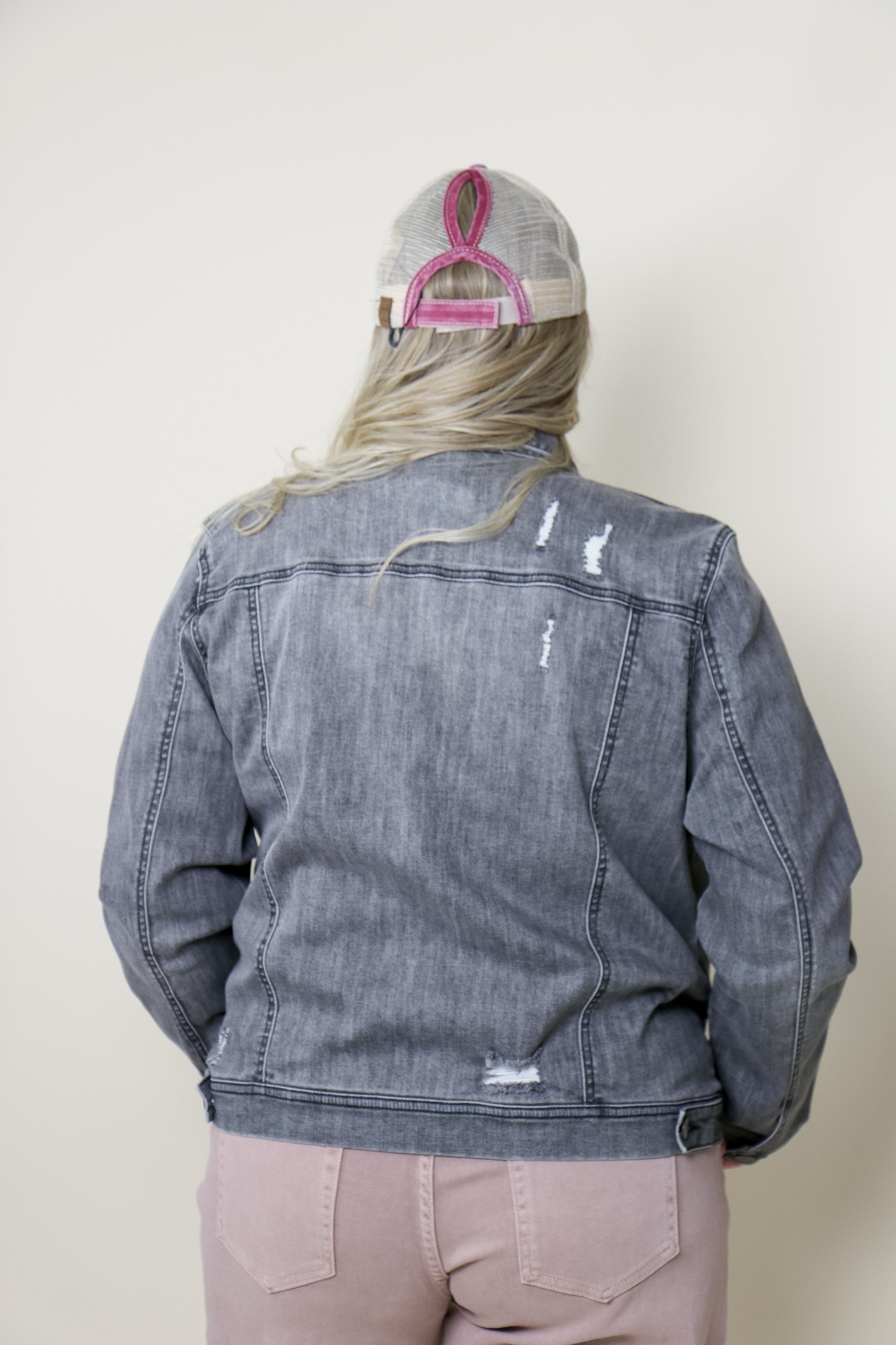 Grey Denim Distressed Jacket jean jacket Risen Jeans- Tilden Co.