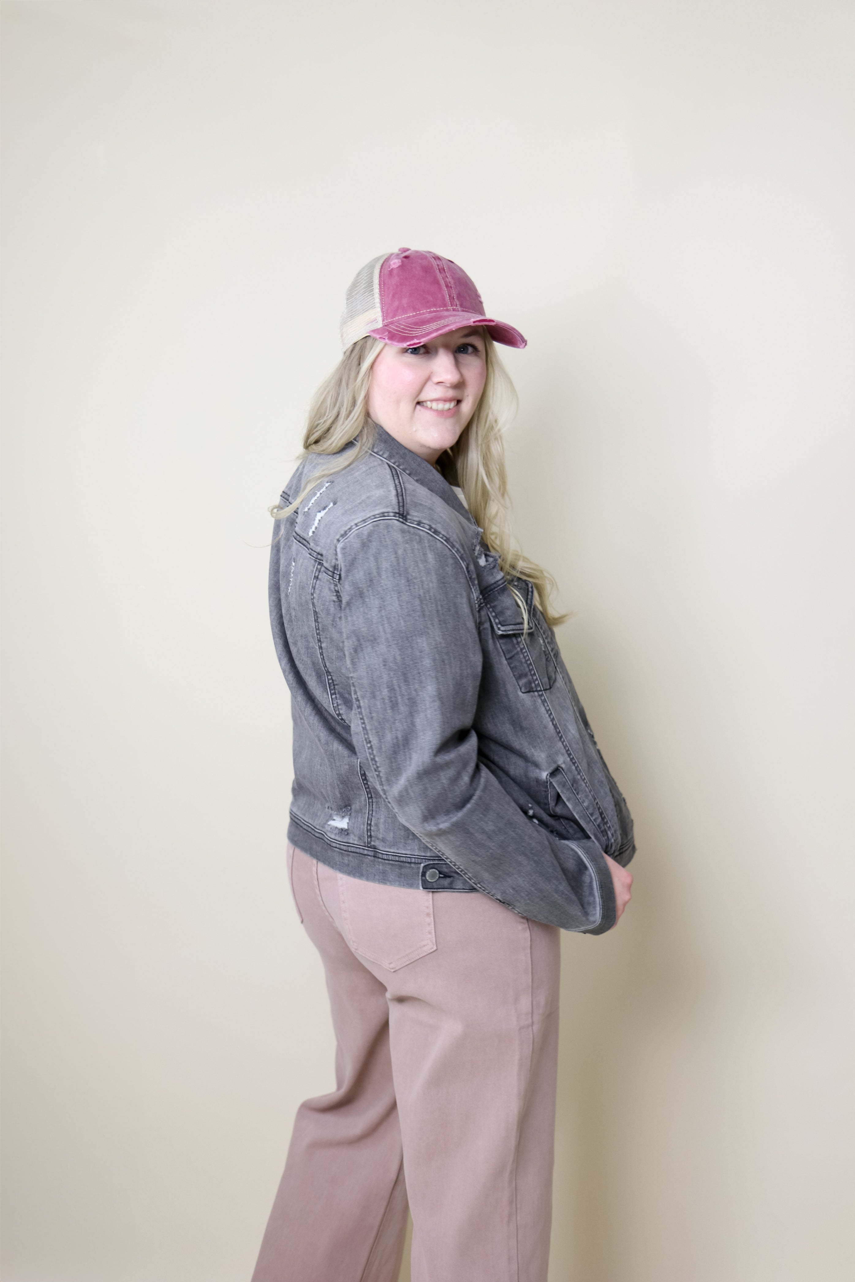 Grey Denim Distressed Jacket jean jacket Risen Jeans- Tilden Co.