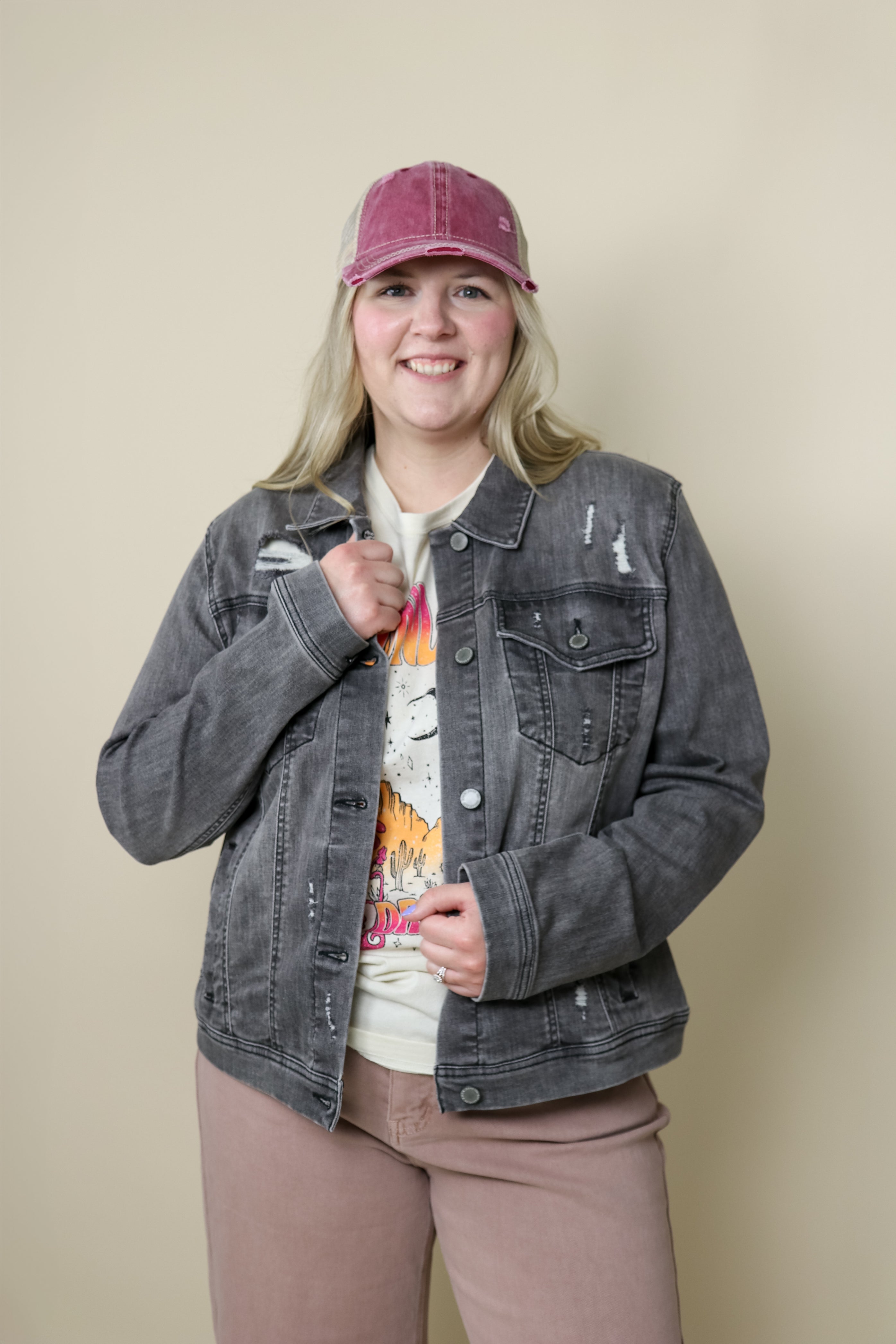 Grey Denim Distressed Jacket jean jacket Risen Jeans- Tilden Co.