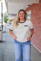 White with Black Trim Short Sleeve Ringer Henley Top Shirts & Tops Downeast- Tilden Co.