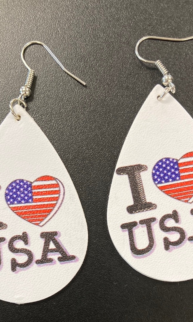 I Love USA Faux Leather Earrings     Daydreamer Creations- Tilden Co.