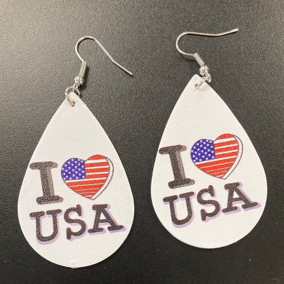 I Love USA Faux Leather Earrings Daydreamer Creations- Tilden Co.