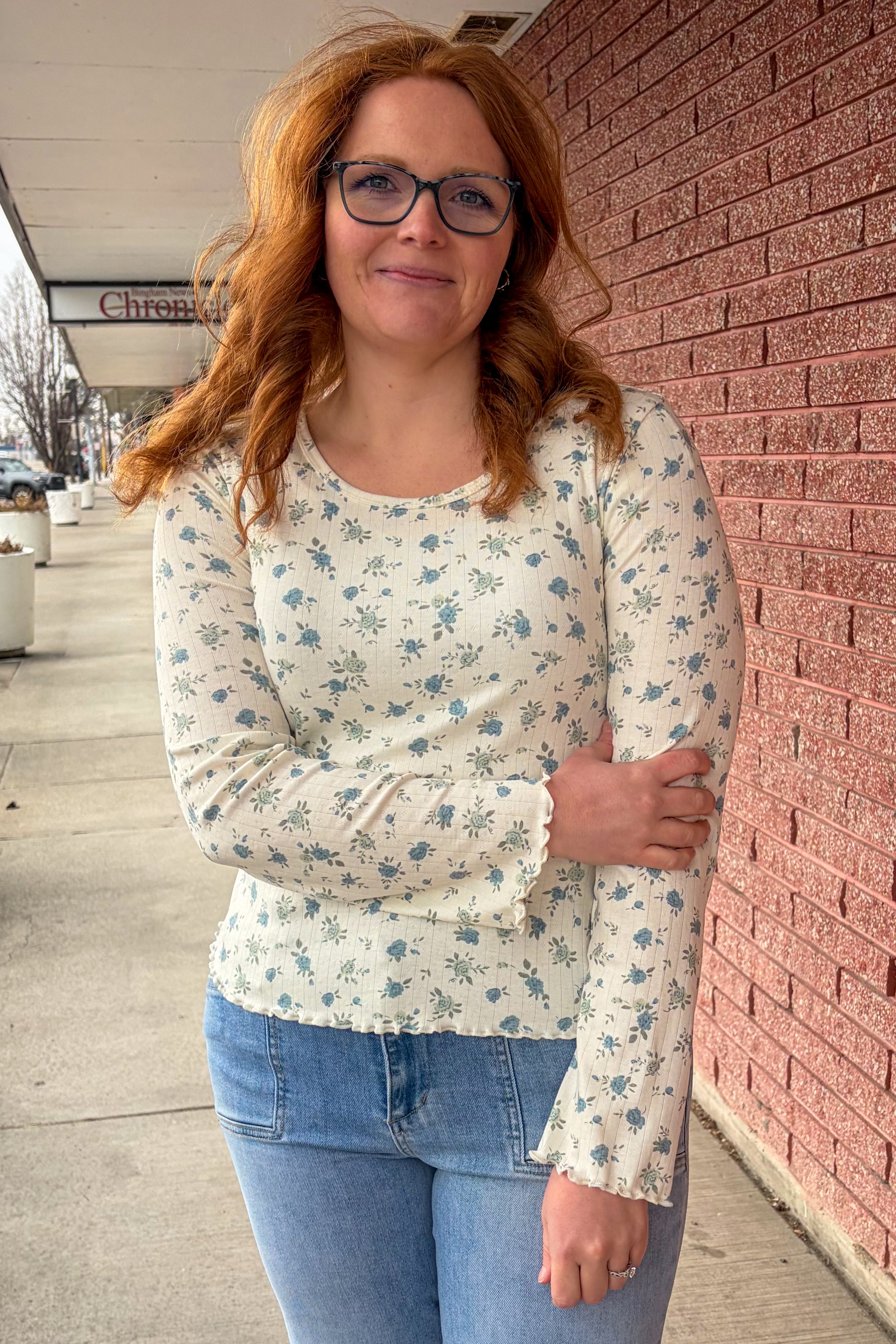 Long Sleeve Ribbed Tee in Eucalyptus Sky Long Sleeve Top Mikarose- Tilden Co.