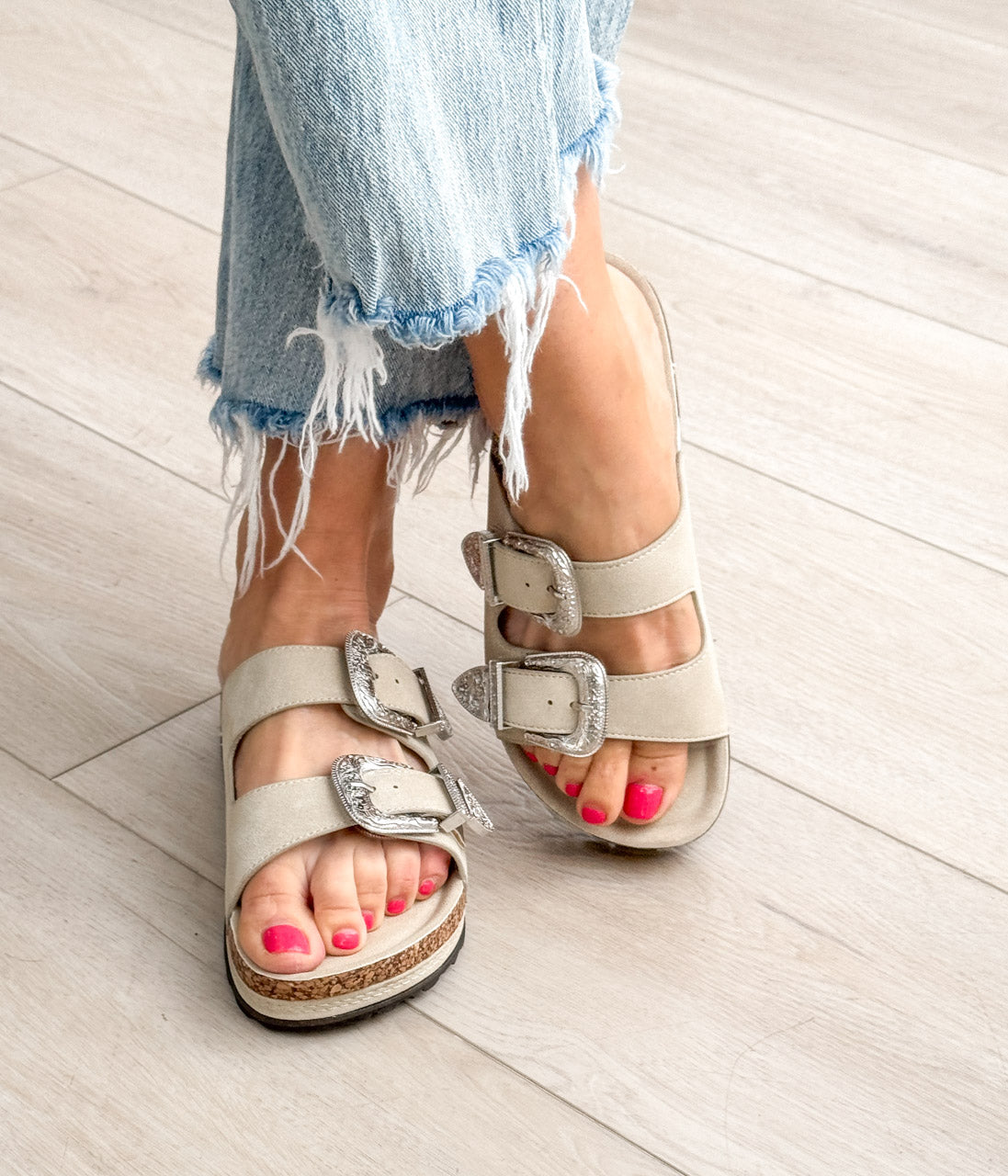 Mickie Western Slides in Cream 130 Sandals Naughty Monkey- Tilden Co.