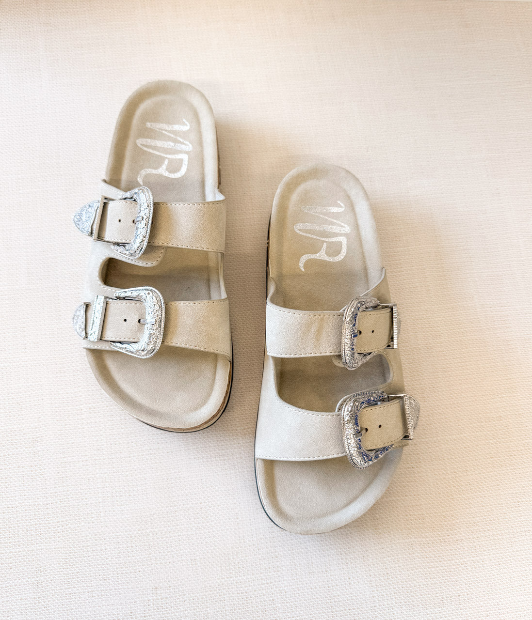 Mickie Western Slides in Cream 130 Sandals Naughty Monkey- Tilden Co.