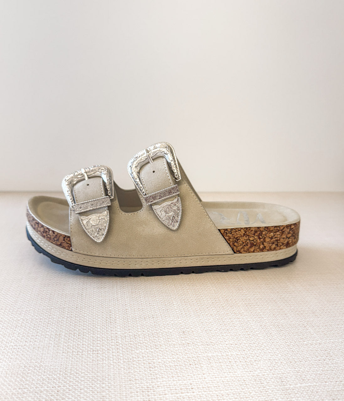 Mickie Western Slides in Cream 130 Sandals Naughty Monkey- Tilden Co.