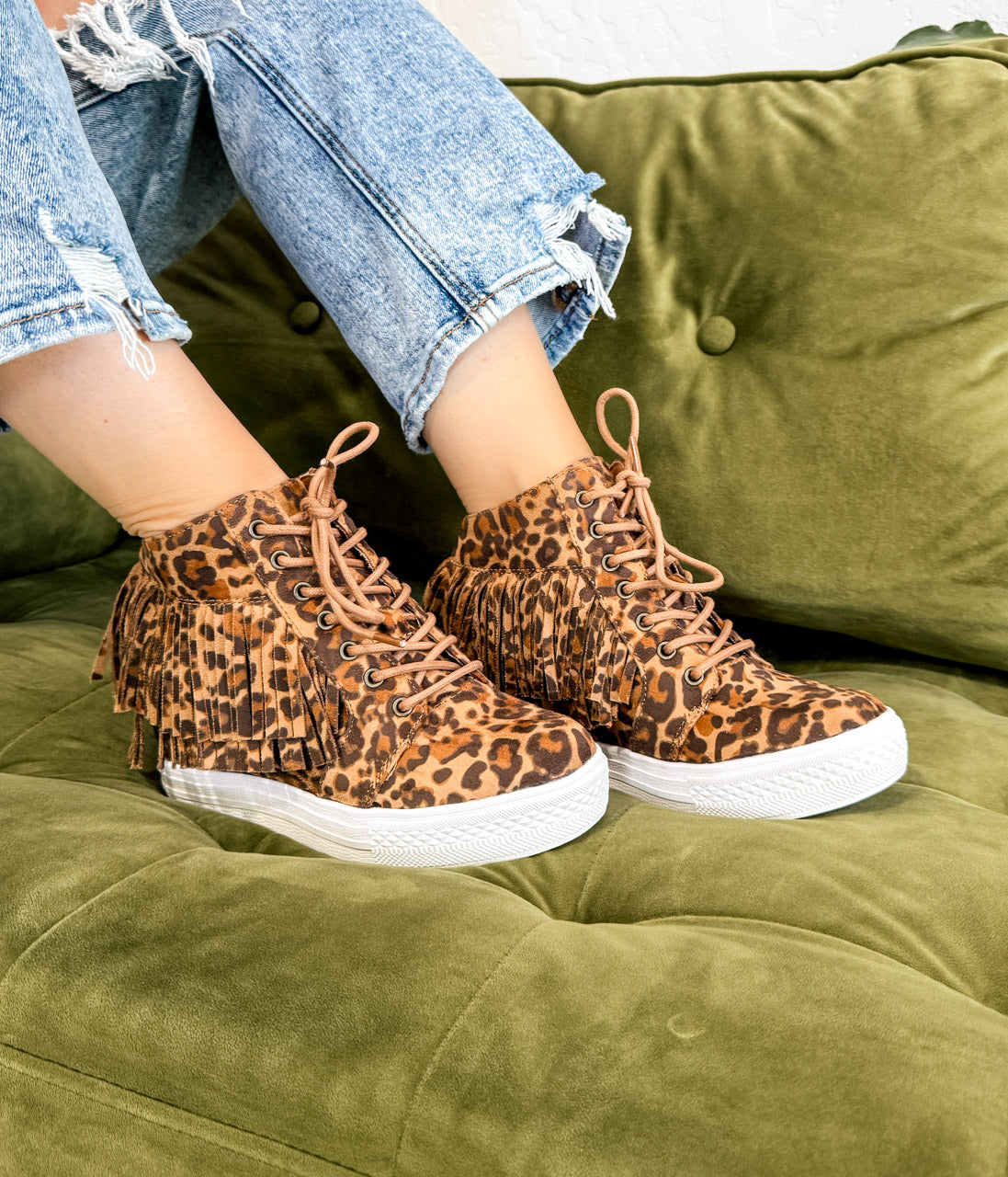 Nick Fringe Sneaker Wedge in Leopard 120 Sneakers Naughty Monkey- Tilden Co.