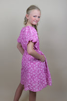 Girls Textured Floral Side Puff Sleeve Girl's Dress Hayden LA- Tilden Co.