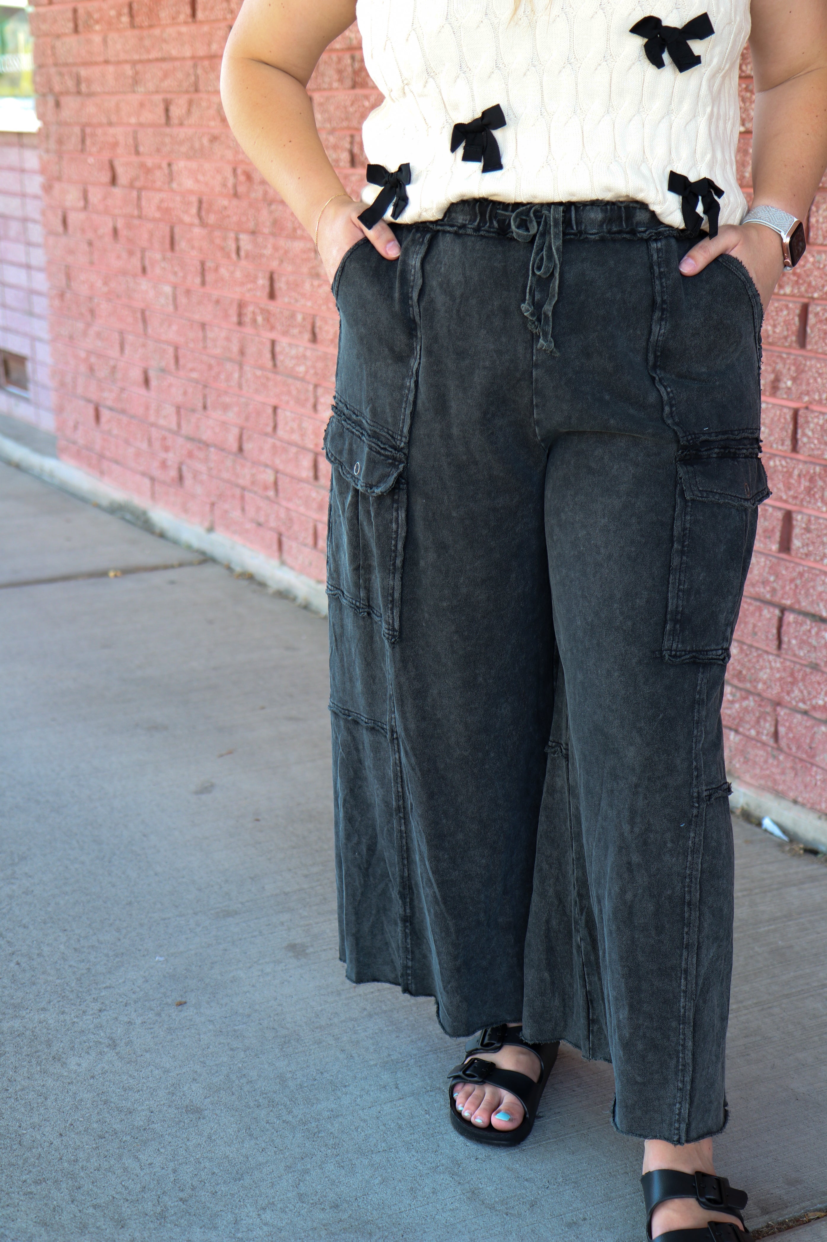 Plus Size Mineral Washed Terry Knit Pants Casual Pants Easel- Tilden Co.