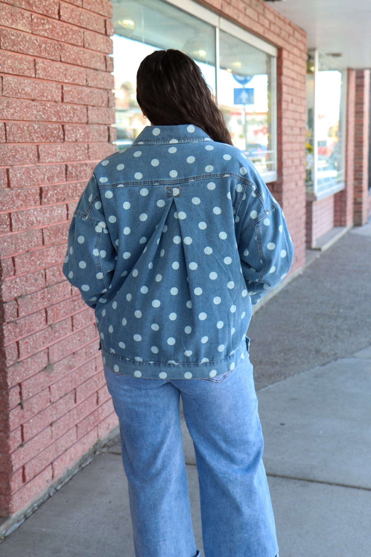 Oversized Polka Dot Denim Jacket Coats & Jackets Sewn and Seen- Tilden Co.