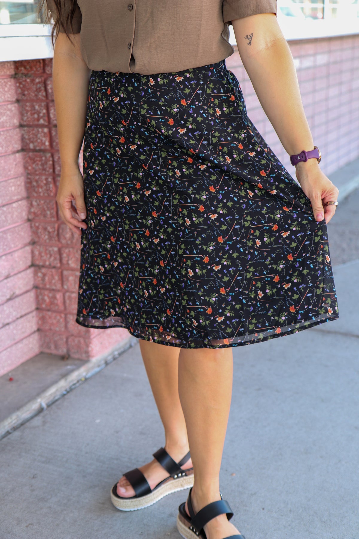 Midi Slip Skirt in Blackfern Knee Length Skirt Mikarose- Tilden Co.