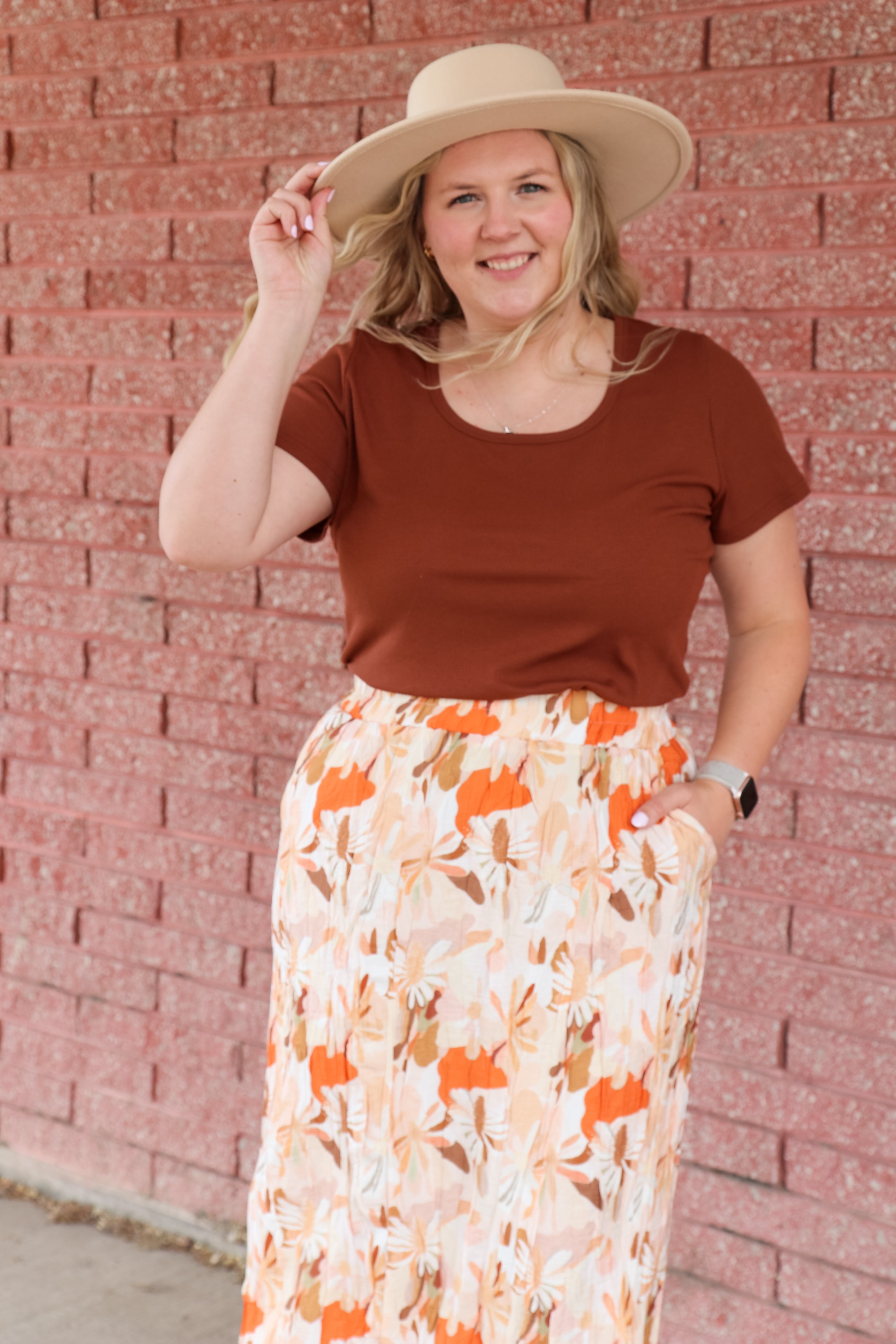 Short Sleeve Scoop Tee in Rust Short Sleeve Top Mikarose- Tilden Co.