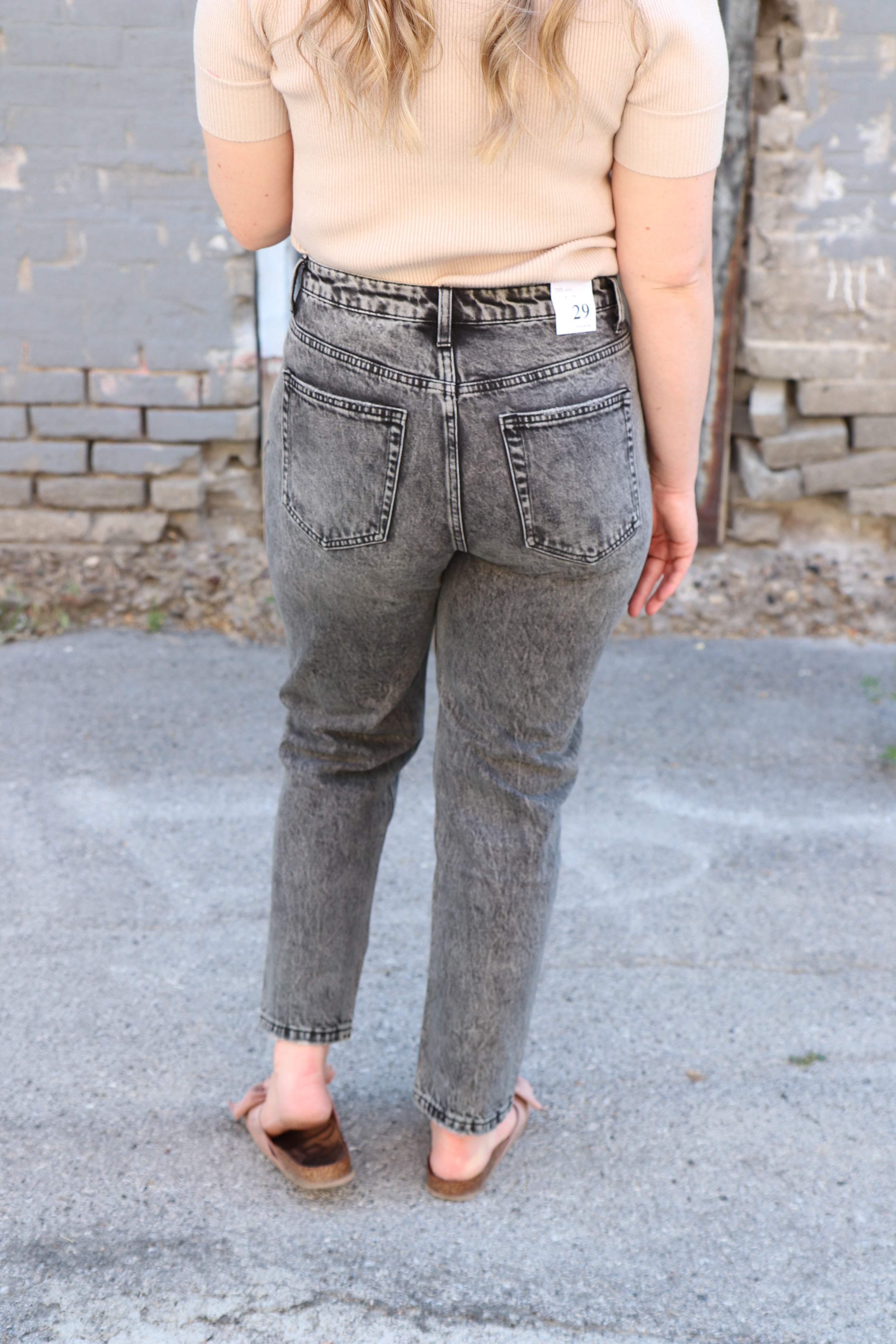 Mid Rise Crop Distressed Mom Fit Jeans Jeans Tea n Rose- Tilden Co.
