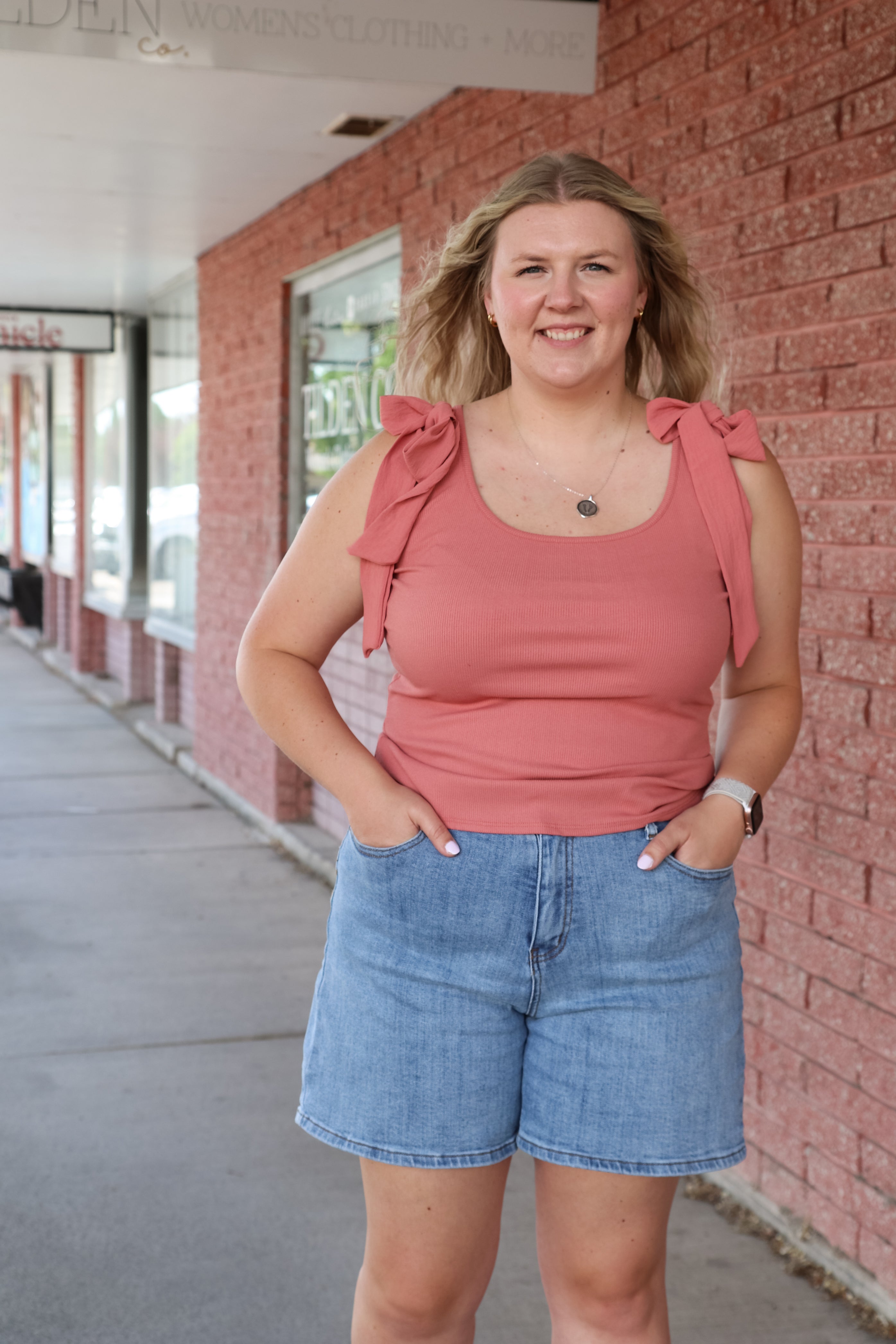 Shoulder Tie Tank Top Brick / Small Brick Small Tanktop BomBom- Tilden Co.