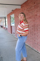 Pep Club Striped Short Sleeve Polo Top Collared Shirt Downeast- Tilden Co.