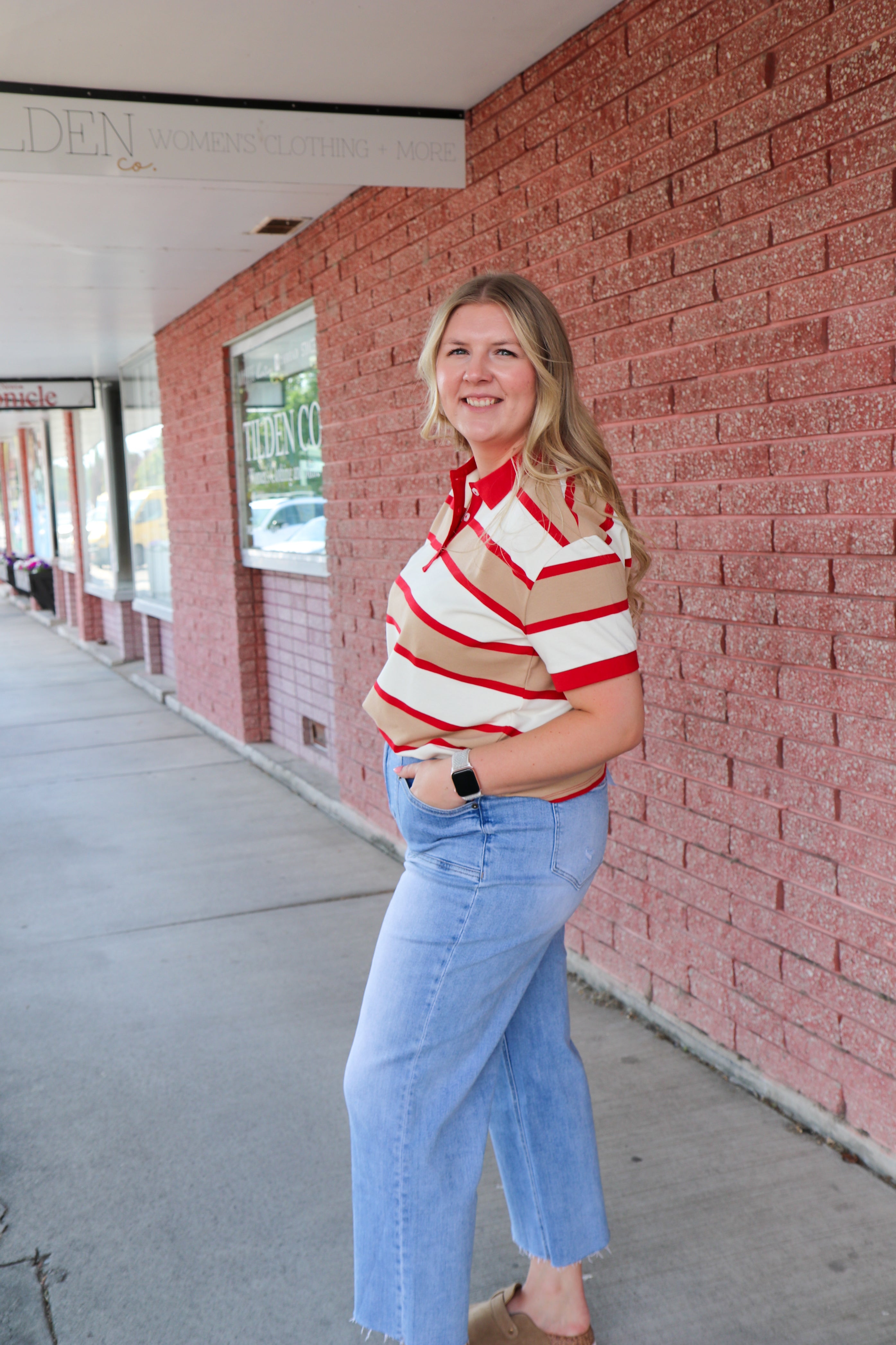 Pep Club Striped Short Sleeve Polo Top Collared Shirt Downeast- Tilden Co.