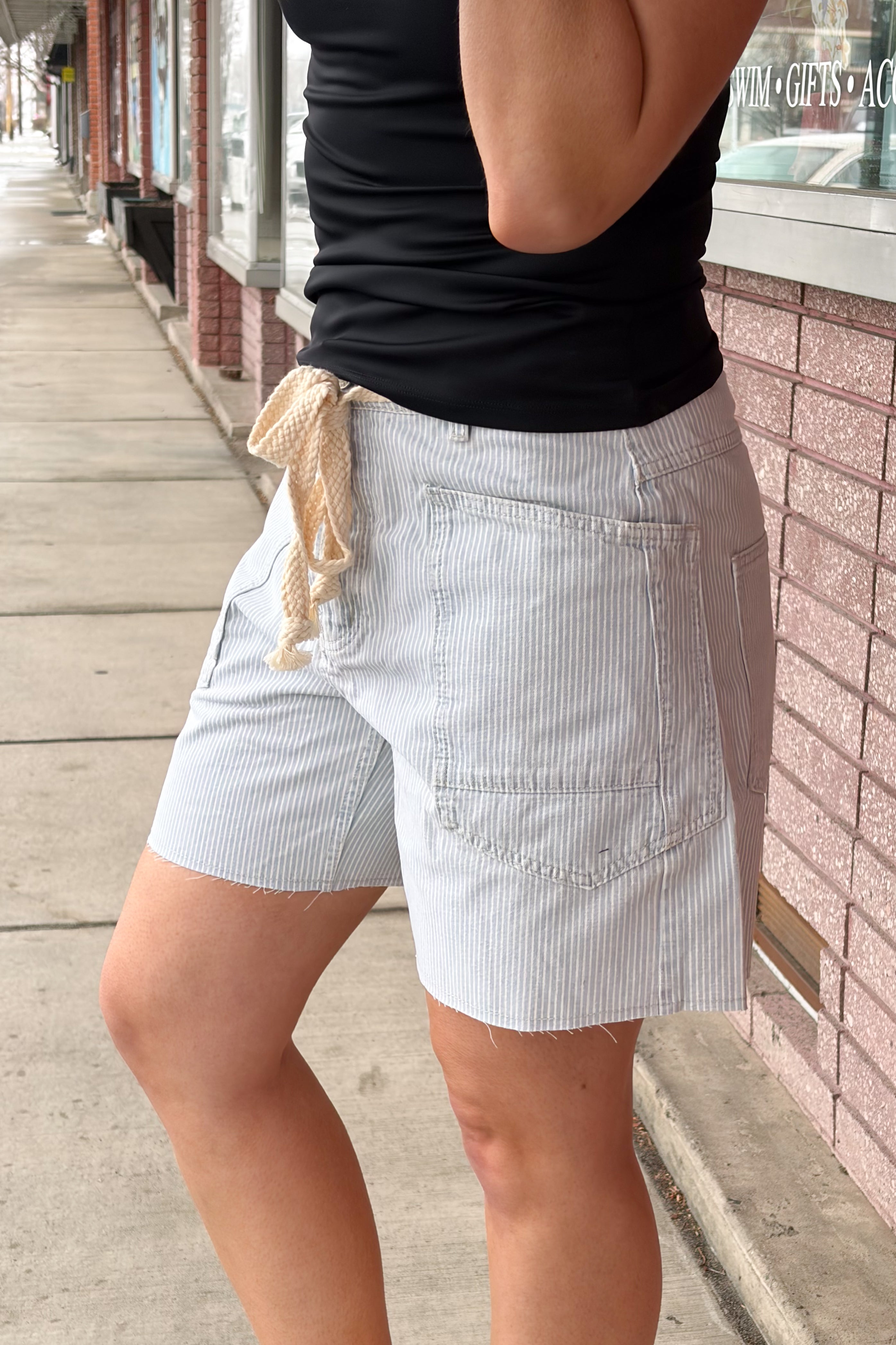 Corded Vintage Stripe Denim Shorts Bermuda Shorts Aaron & Amber- Tilden Co.
