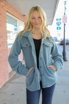 Teddy Sherpa Jacket in Baby Blue    Shacket Mikarose- Tilden Co.