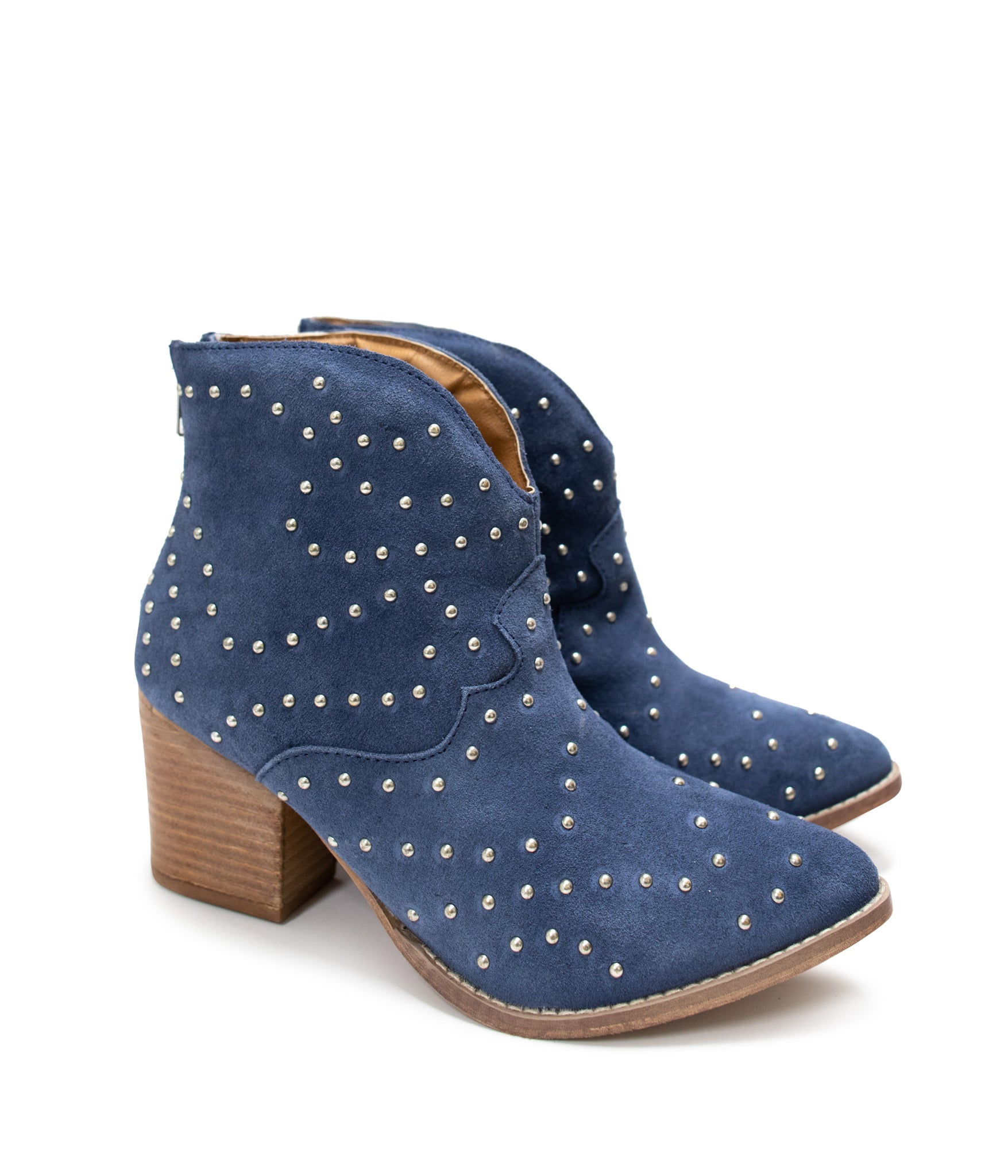 Twilight Studded Heeled Ankle Boot in Denim 100 Western Boots Naughty Monkey- Tilden Co.