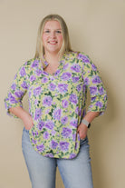 3/4 Sleeve Lizzy Blouse - Purple Floral Blouse Dear Scarlett- Tilden Co.