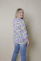 3/4 Sleeve Lizzy Blouse - Purple Floral Blouse Dear Scarlett- Tilden Co.