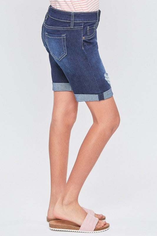 Girls Mid-Rise Basic 1-Button Cuffed Bermuda    Shorts YMI Jeanswear- Tilden Co.